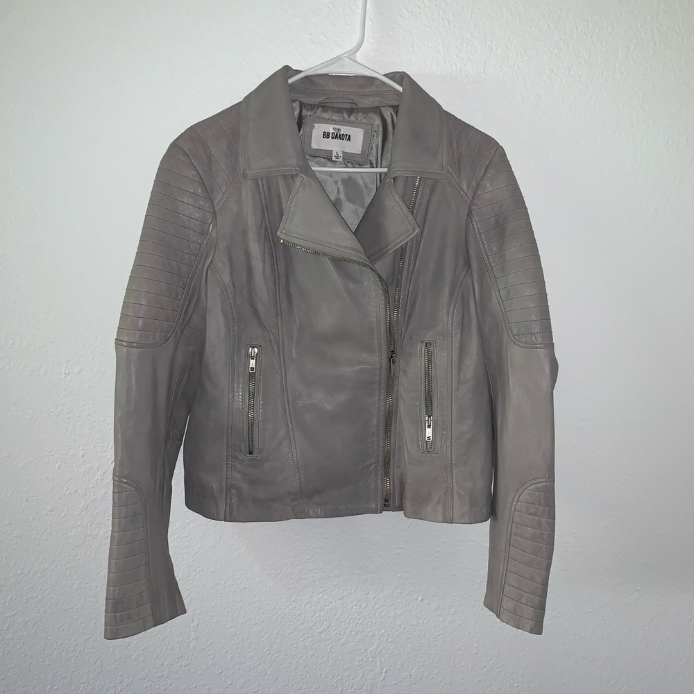 BB Dakota Grey Genuine Leather Moto Biker Jacket